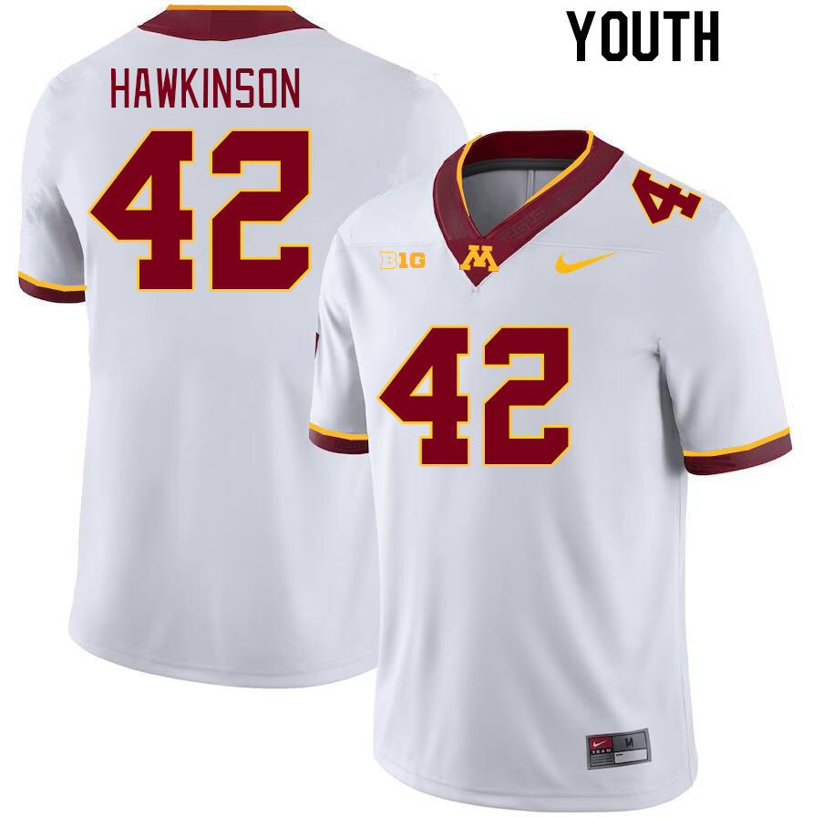 Youth #42 Jack Hawkinson Minnesota Golden Gophers College Football Jerseys Stitched-White